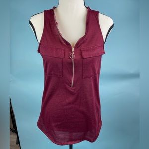 Maroon zipped vee neck tank top